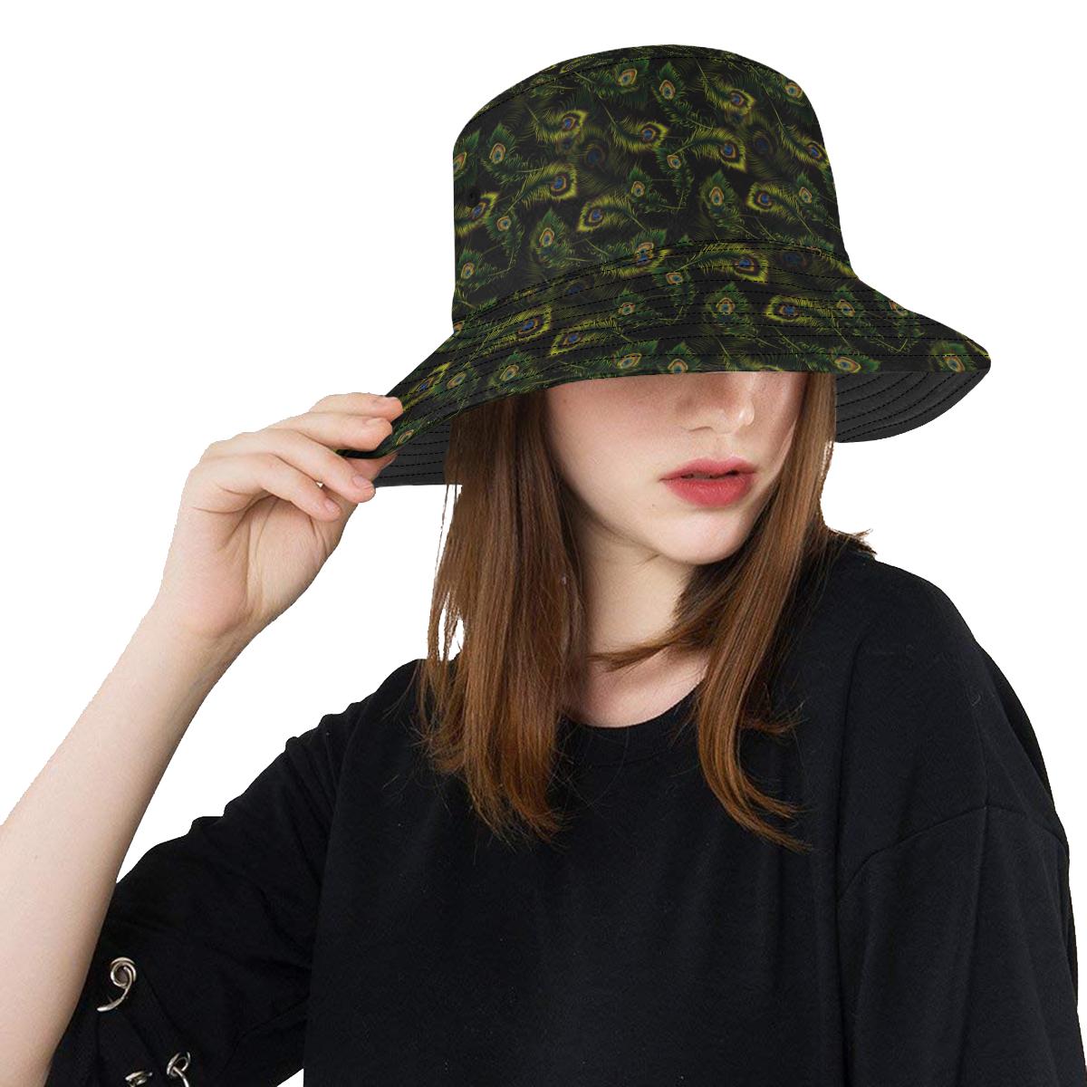 Peacock Feather Pattern Design Print Unisex Bucket Hat