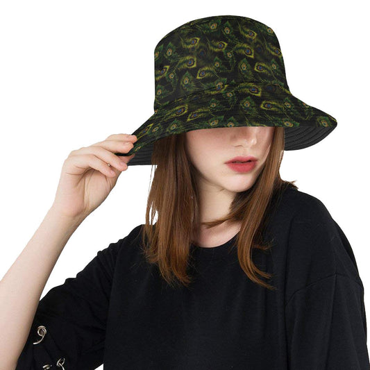 Peacock Feather Pattern Design Print Unisex Bucket Hat