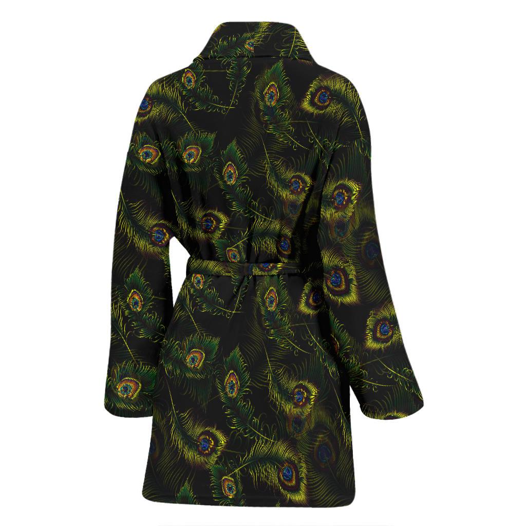 Peacock Feather Pattern Design Print Women Bath Robe-JTAMIGO.COM