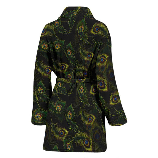Peacock Feather Pattern Design Print Women Bath Robe-JTAMIGO.COM