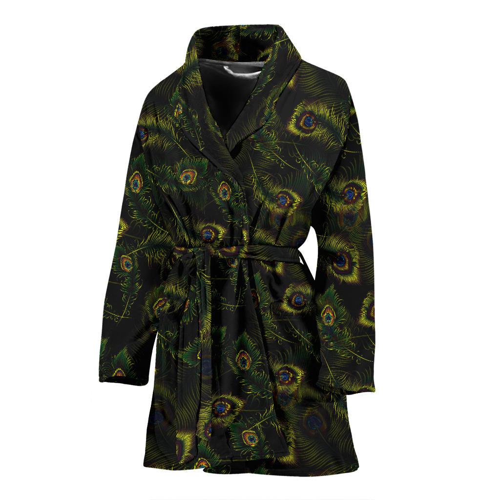 Peacock Feather Pattern Design Print Women Bath Robe-JTAMIGO.COM