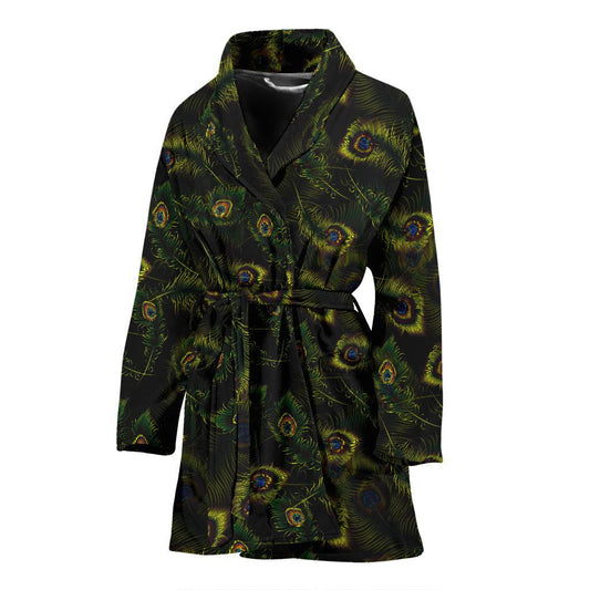Peacock Feather Pattern Design Print Women Bath Robe-JTAMIGO.COM