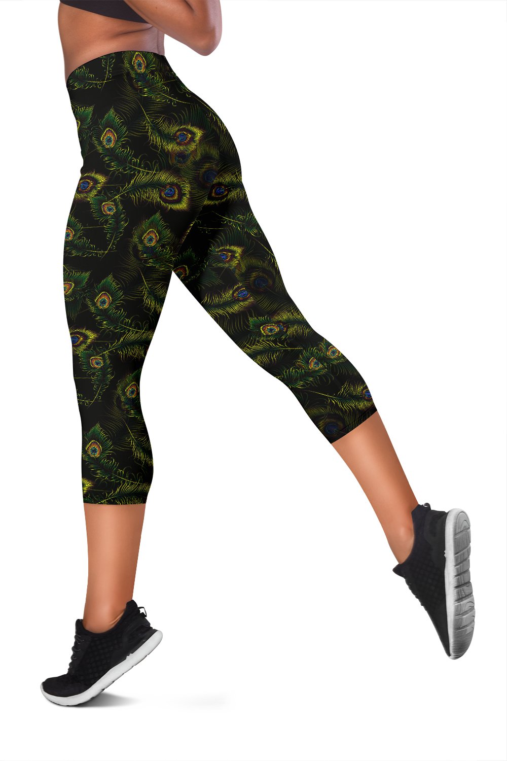 Peacock Feather Pattern Design Print Women Capris