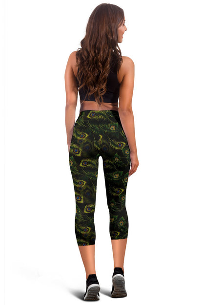Peacock Feather Pattern Design Print Women Capris