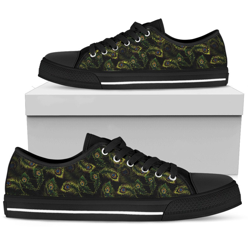 Peacock Feather Pattern Design Print Women Low Top Shoes-JTAMIGO.COM