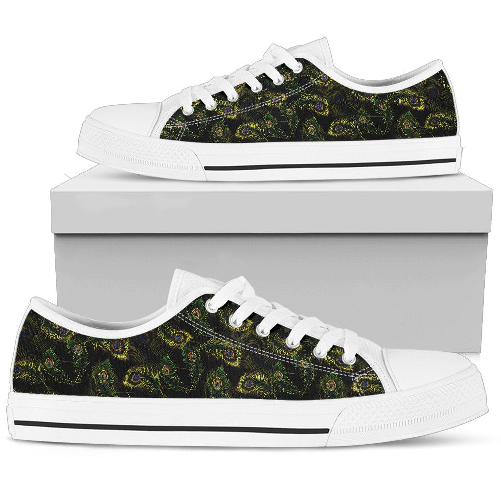 Peacock Feather Pattern Design Print Women Low Top Shoes-JTAMIGO.COM
