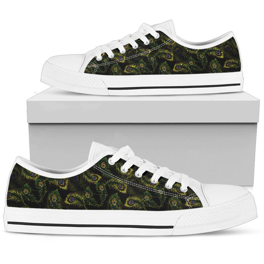 Peacock Feather Pattern Design Print Women Low Top Shoes-JTAMIGO.COM