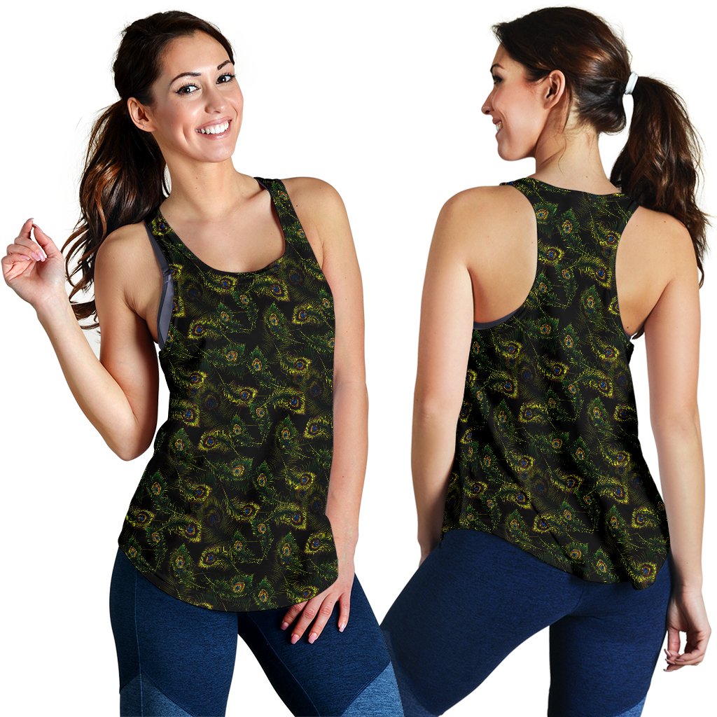 Peacock Feather Pattern Design Print Women Racerback Tank Top