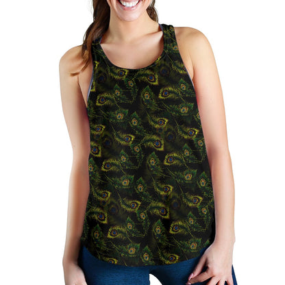 Peacock Feather Pattern Design Print Women Racerback Tank Top