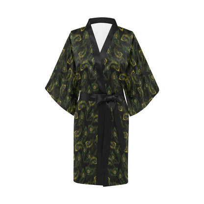 Peacock Feather Pattern Design Print Women Short Kimono Robe