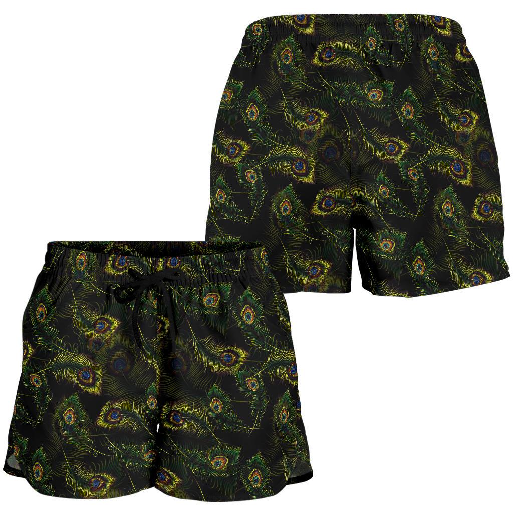 Peacock Feather Pattern Design Print Women Shorts-JTAMIGO.COM