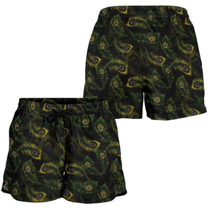 Peacock Feather Pattern Design Print Women Shorts-JTAMIGO.COM