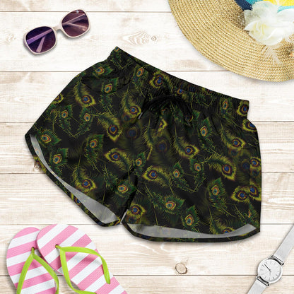 Peacock Feather Pattern Design Print Women Shorts-JTAMIGO.COM