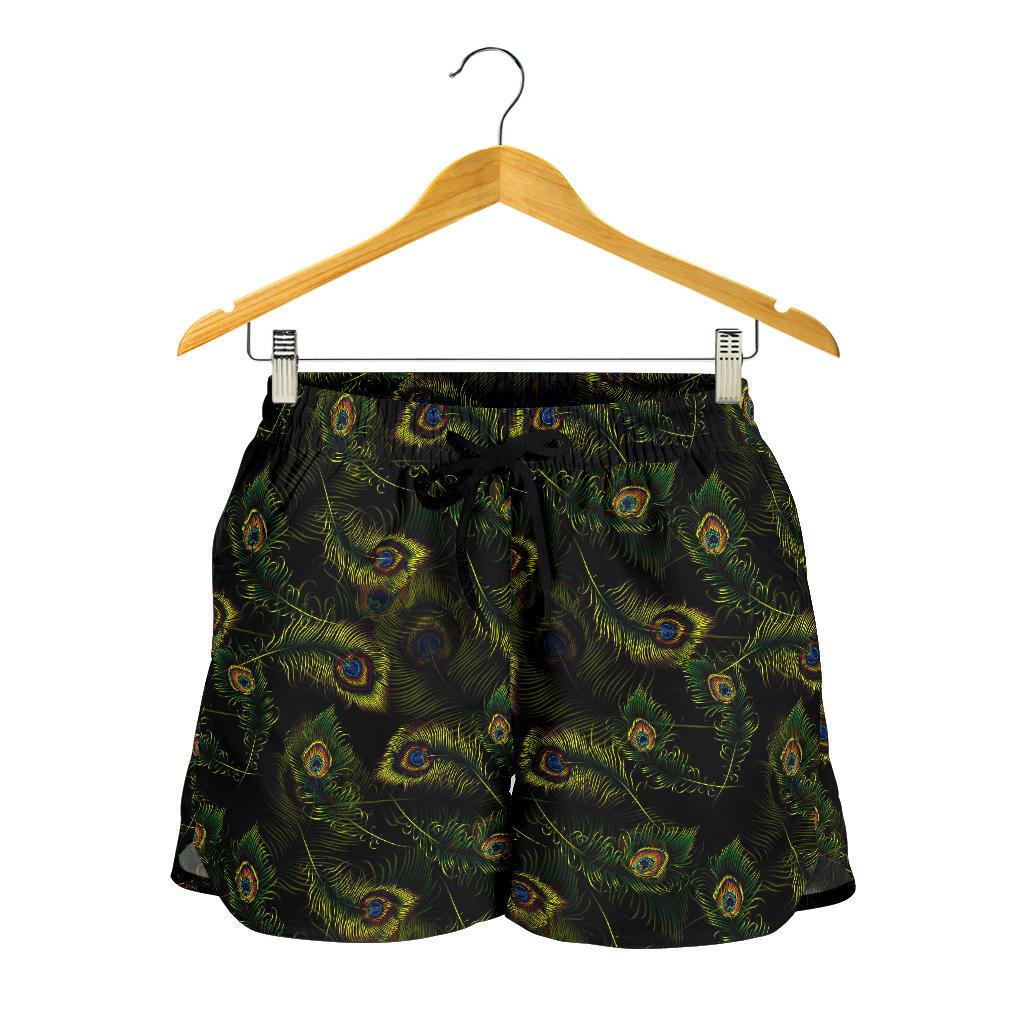 Peacock Feather Pattern Design Print Women Shorts-JTAMIGO.COM