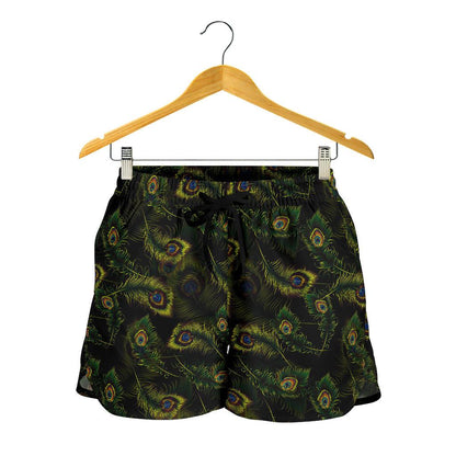 Peacock Feather Pattern Design Print Women Shorts-JTAMIGO.COM