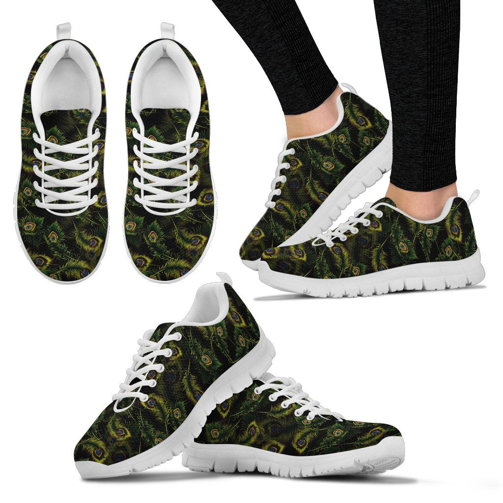 Peacock Feather Pattern Design Print Women Sneakers Shoes