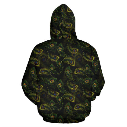 Peacock Feather Pattern Design Print Zip Up Hoodie