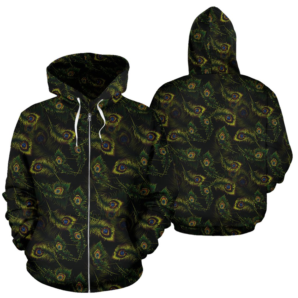 Peacock Feather Pattern Design Print Zip Up Hoodie