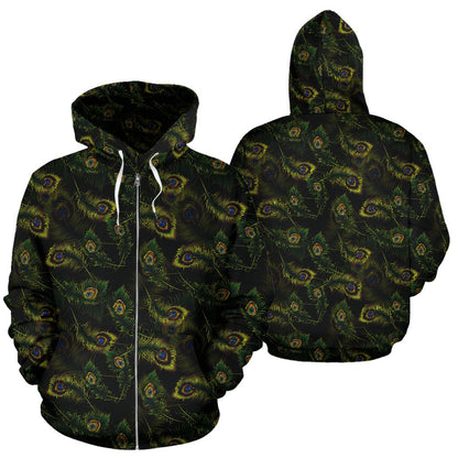Peacock Feather Pattern Design Print Zip Up Hoodie