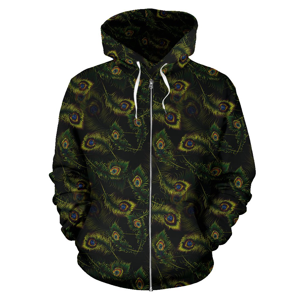 Peacock Feather Pattern Design Print Zip Up Hoodie