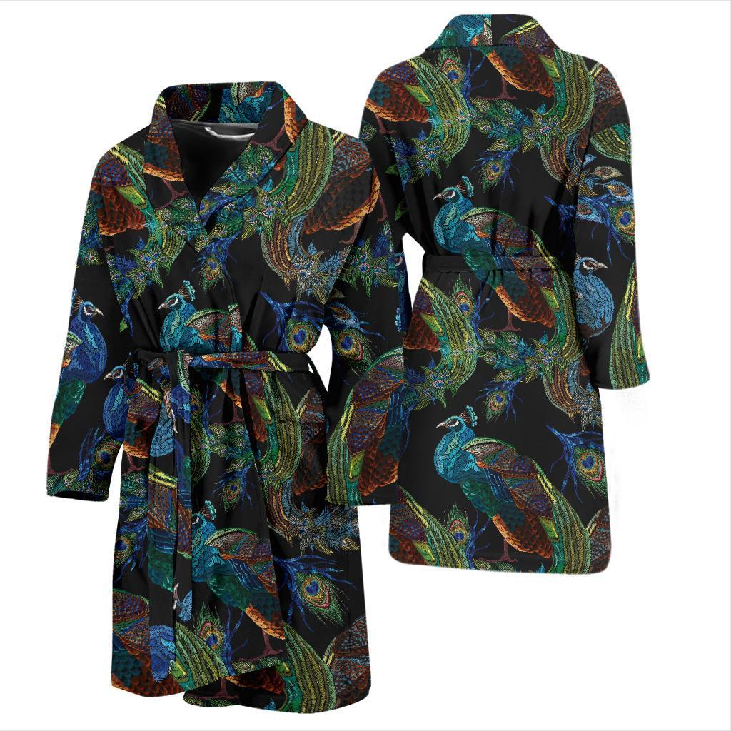 Peacock Pattern Print Design A04 Men Bathrobe-JORJUNE.COM