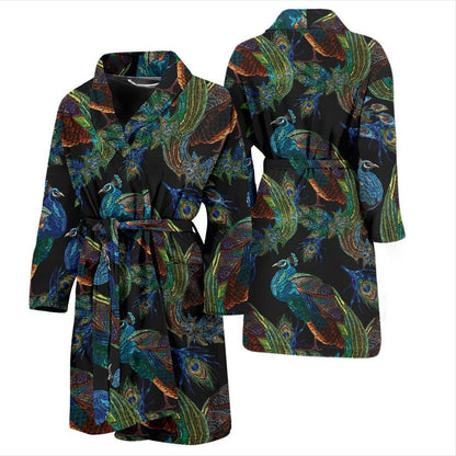 Peacock Pattern Print Design A04 Men Bathrobe-JORJUNE.COM