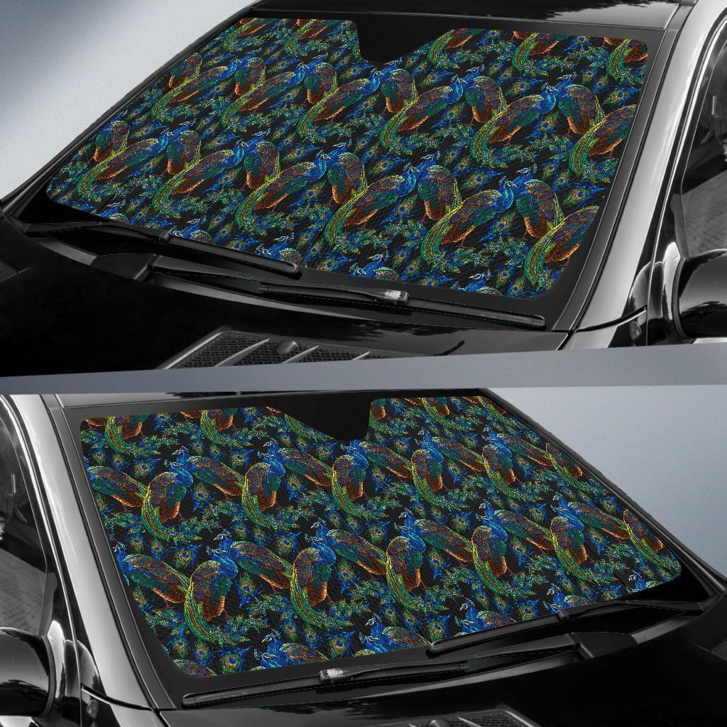 Peacock Themed Design Print Car Sun Shade For Windshield