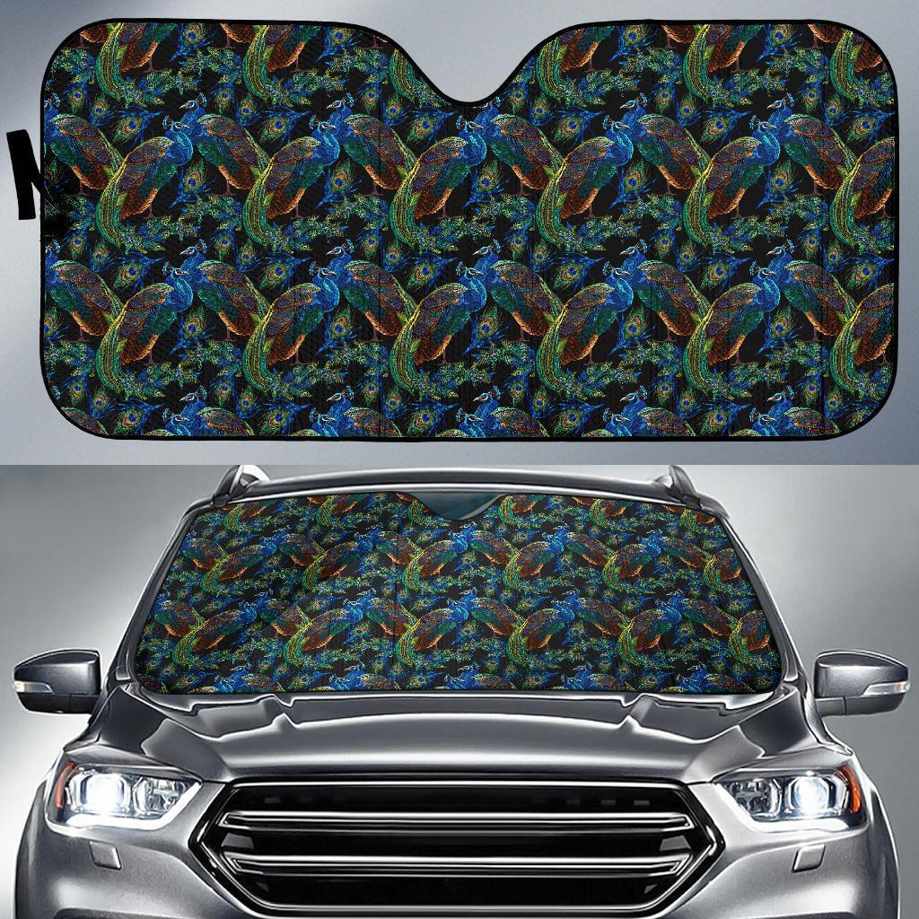 Peacock Themed Design Print Car Sun Shade For Windshield