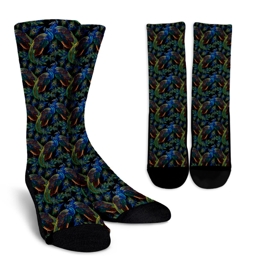 Peacock Themed Design Print Crew Socks