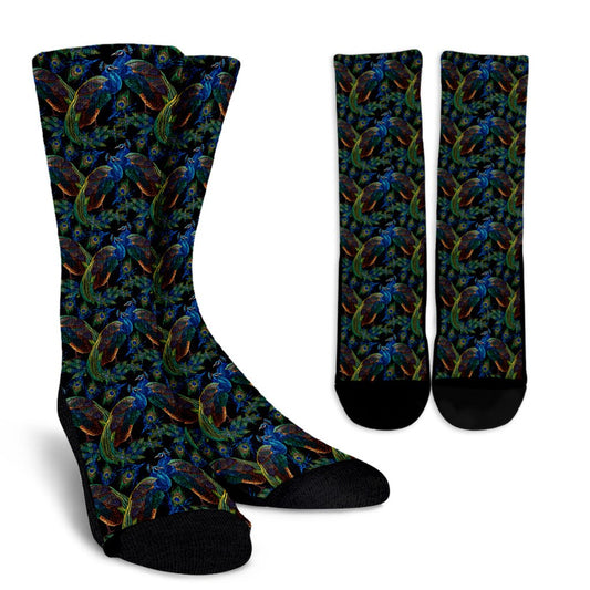 Peacock Themed Design Print Crew Socks