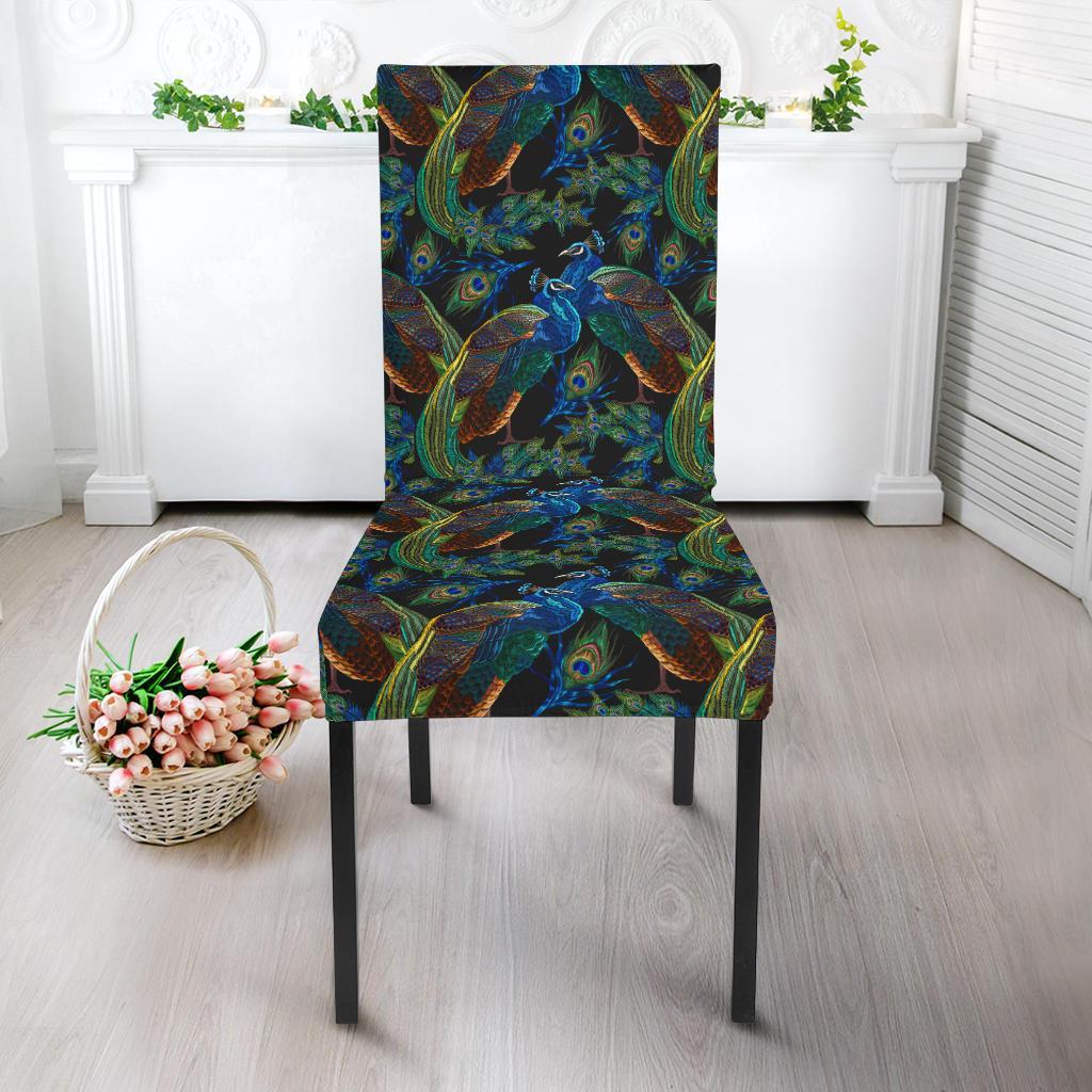 Peacock Themed Design Print Dining Chair Slipcover-JTAMIGO.COM