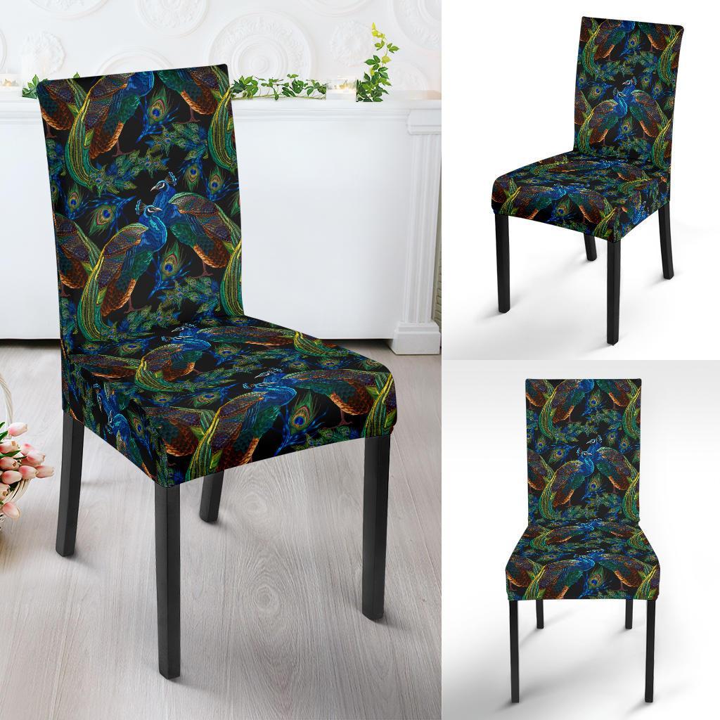 Peacock Themed Design Print Dining Chair Slipcover-JTAMIGO.COM