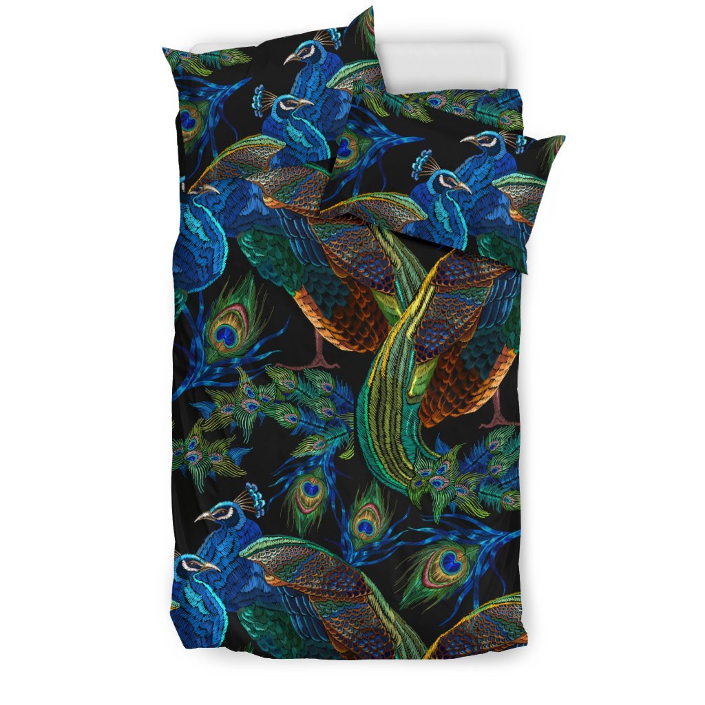 Peacock Themed Design Print Duvet Cover Bedding Set