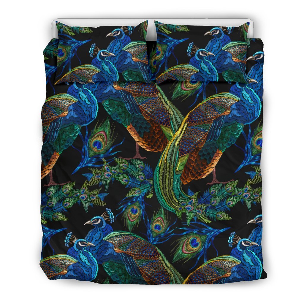 Peacock Themed Design Print Duvet Cover Bedding Set