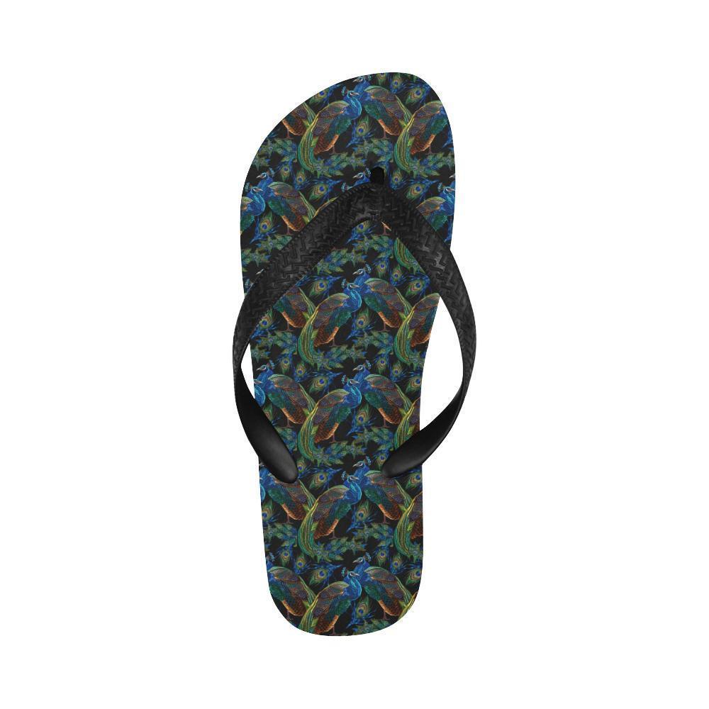 Peacock Themed Design Print Flip Flops-JTAMIGO.COM
