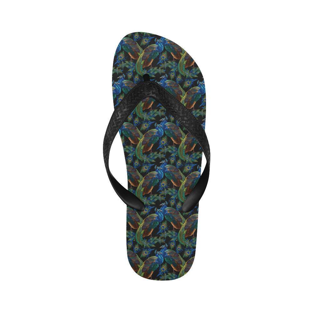 Peacock Themed Design Print Flip Flops-JTAMIGO.COM