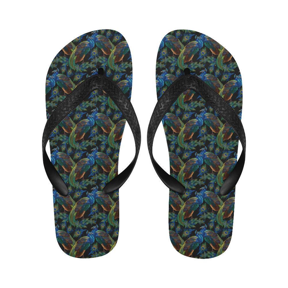 Peacock Themed Design Print Flip Flops-JTAMIGO.COM
