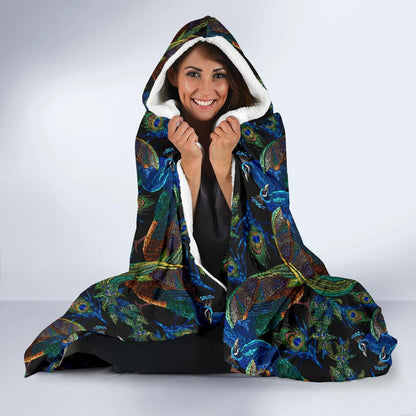 Peacock Themed Design Print Hooded Blanket-JTAMIGO.COM