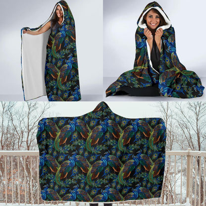 Peacock Themed Design Print Hooded Blanket-JTAMIGO.COM
