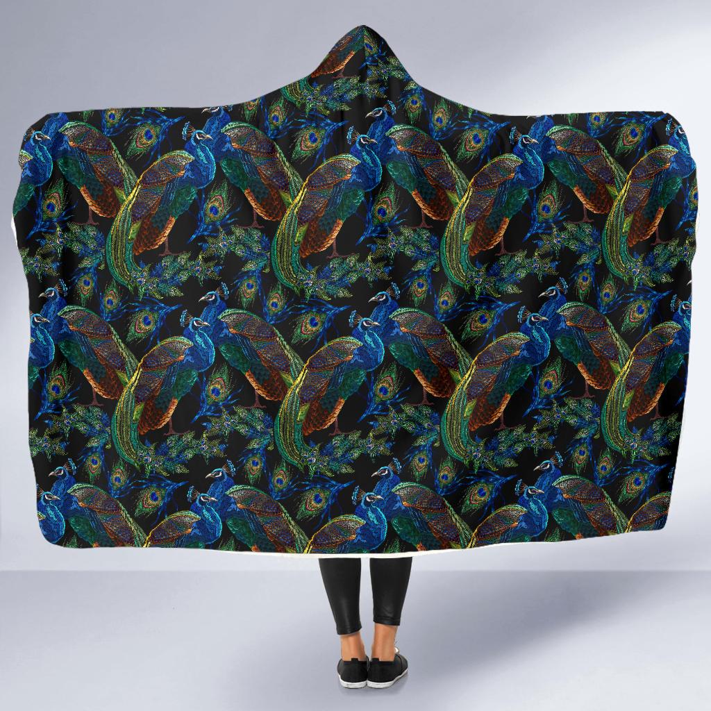Peacock Themed Design Print Hooded Blanket-JTAMIGO.COM