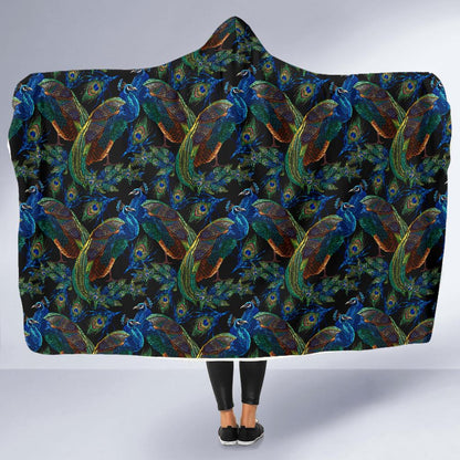 Peacock Themed Design Print Hooded Blanket-JTAMIGO.COM