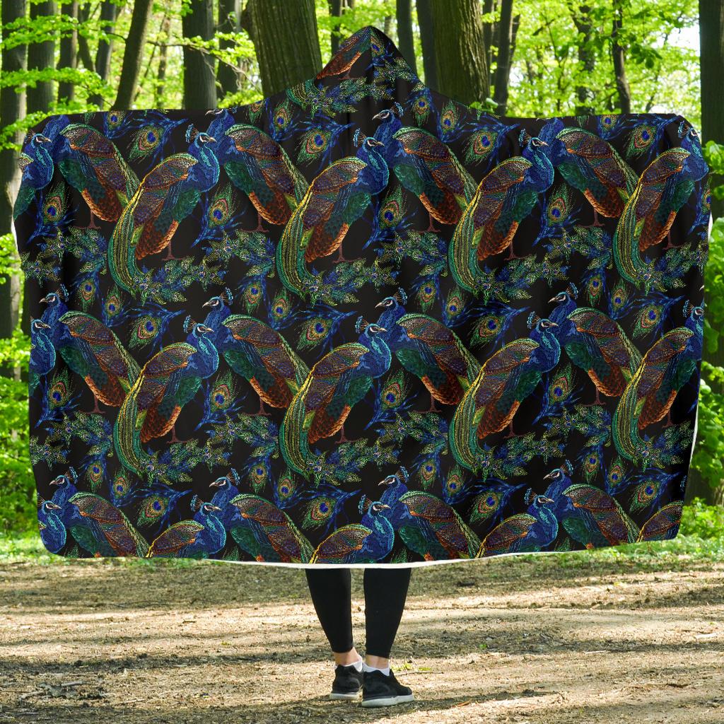 Peacock Themed Design Print Hooded Blanket-JTAMIGO.COM