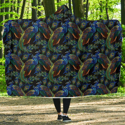 Peacock Themed Design Print Hooded Blanket-JTAMIGO.COM