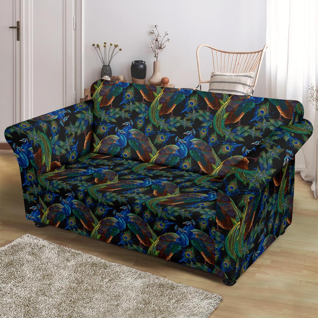 Peacock Themed Design Print Loveseat Slipcover-JTAMIGO.COM