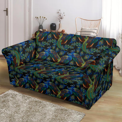 Peacock Themed Design Print Loveseat Slipcover-JTAMIGO.COM