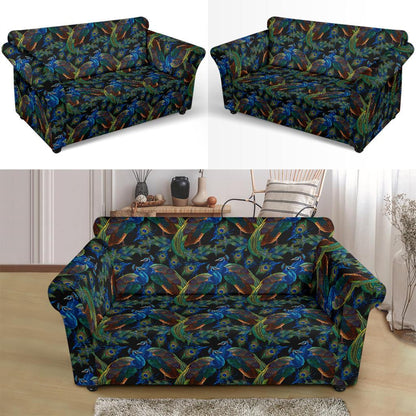 Peacock Themed Design Print Loveseat Slipcover-JTAMIGO.COM