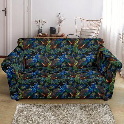 Peacock Themed Design Print Loveseat Slipcover-JTAMIGO.COM