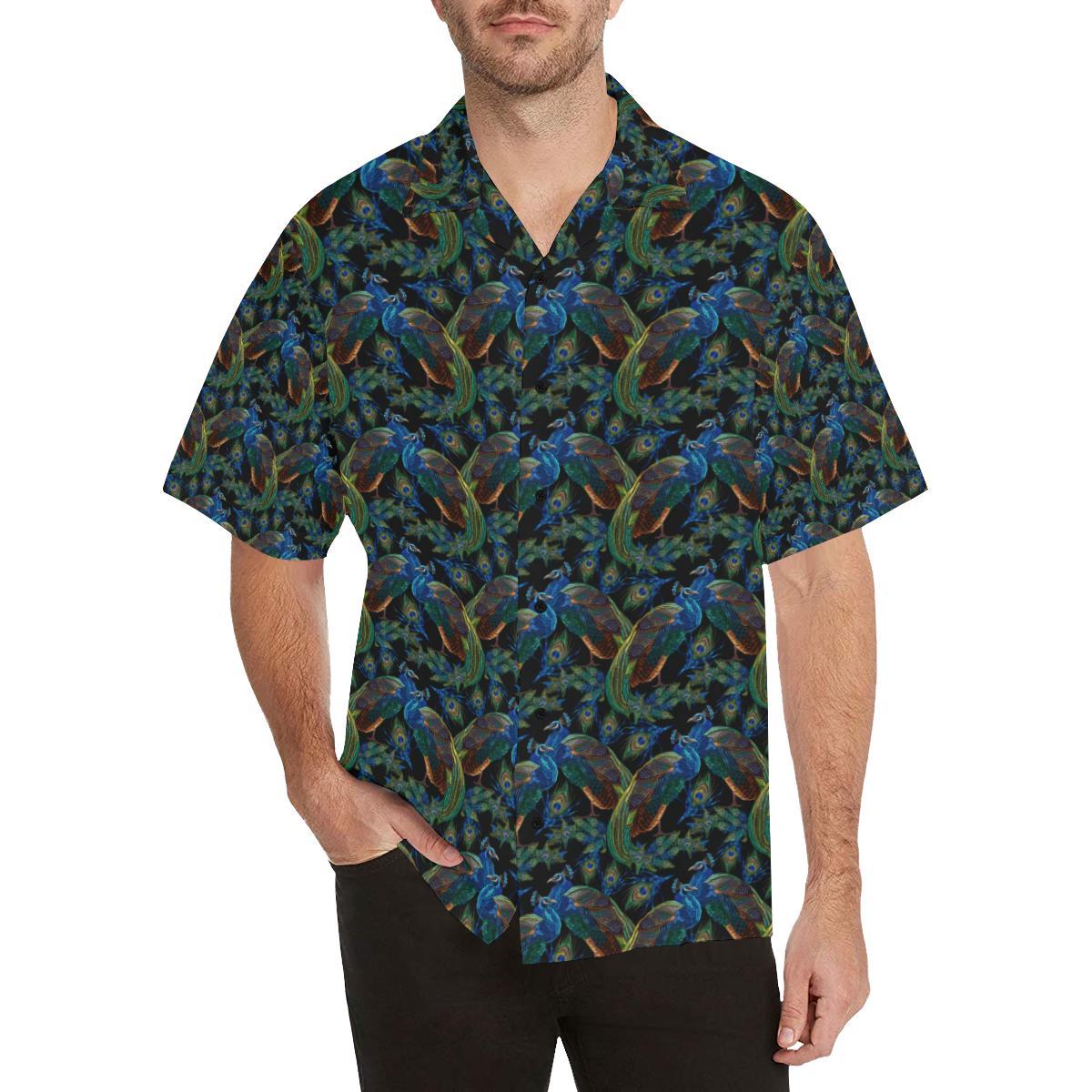 Peacock Themed Design Print Men Aloha Hawaiian Shirt