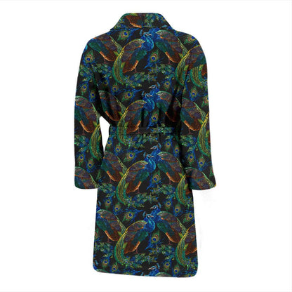 Peacock Themed Design Print Men Bath Robe-JTAMIGO.COM