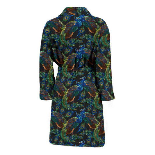 Peacock Themed Design Print Men Bath Robe-JTAMIGO.COM